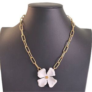 Gorgeous White Floral Necklace on Gold Toned Triple Plated Paper Clip Chain.